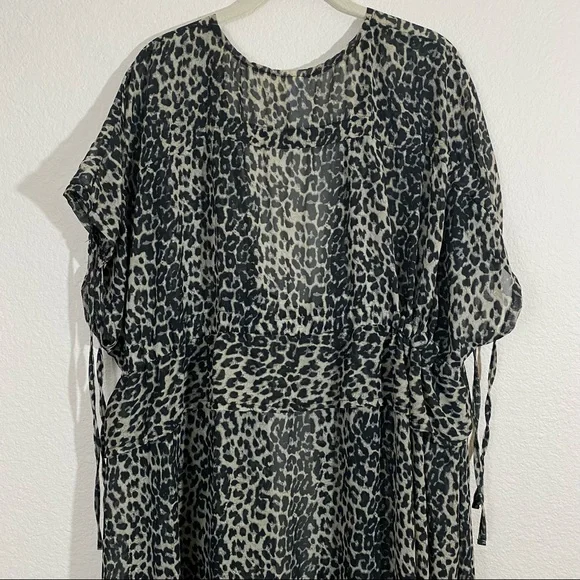 Sz: XXL/XXXL (2X-3X) Dark Leopard Print & Tie-Dye Multi-Color Swim Cover Kimonos - Picture 7 of 14